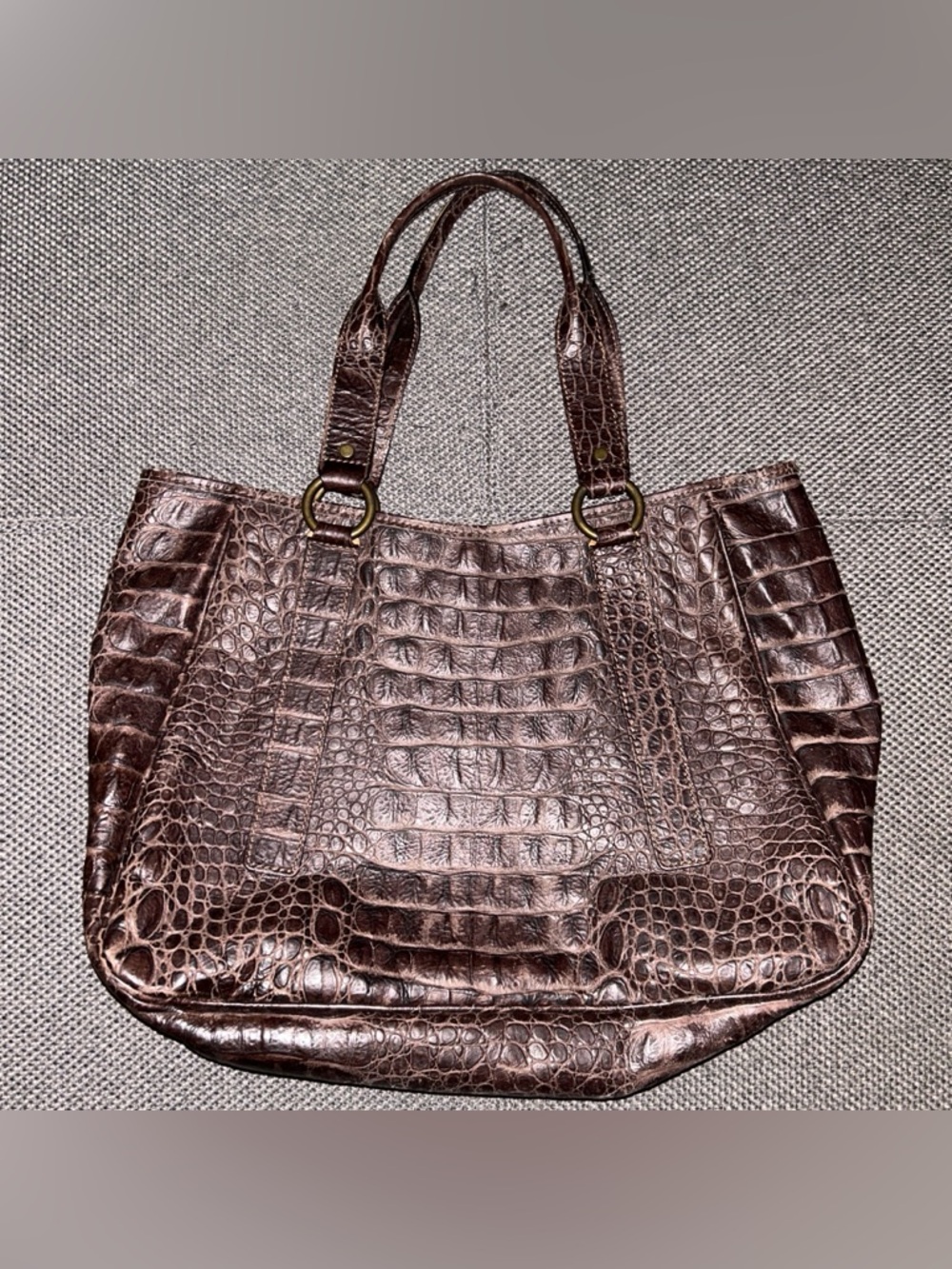 Vintage 80s/90s Brown Genuine Leather Crocodile Alligator Skin shoulder Tote Bag
